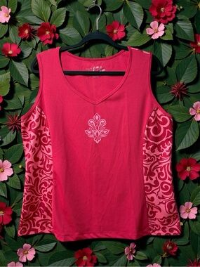 Made For Life Pink Athletic Tank Top with Twirly Floral Print Side Panels